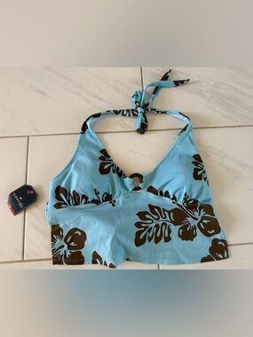 St John’s Bay : Tropical Halter Crop Top - Blue & Brown (size 10/ Large) NWT